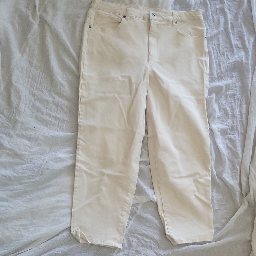Style & Co. Womens 14W Plus Size Cream Straight Leg Cropped Pants